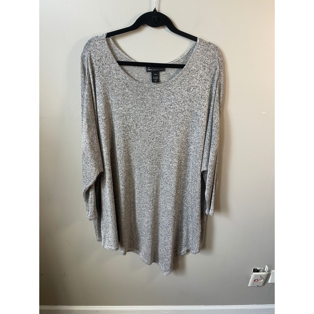 Lane Bryant Women 18/20 Grey Marl Knit Tunic Top Long Sleeve Scoop Neck Relaxed